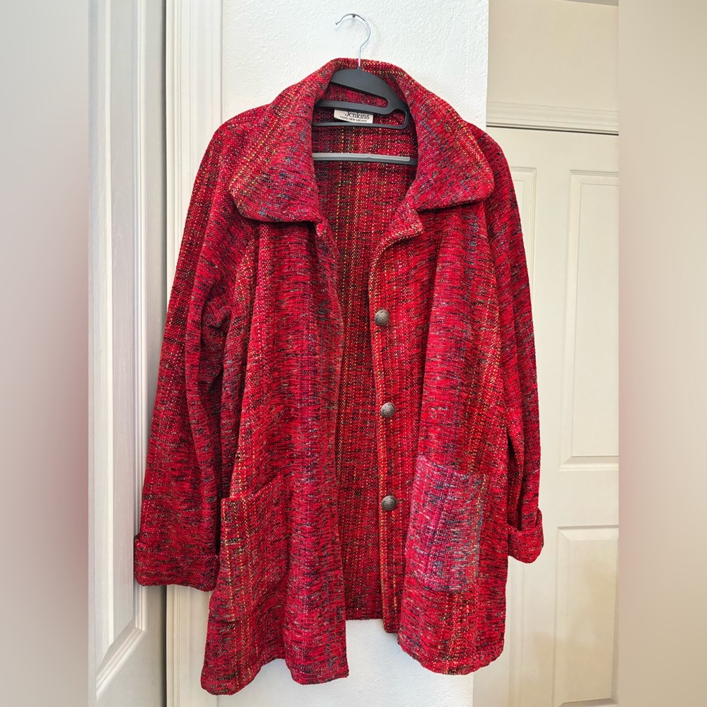 Elizabeth Jenkins Red Button-Up Coat